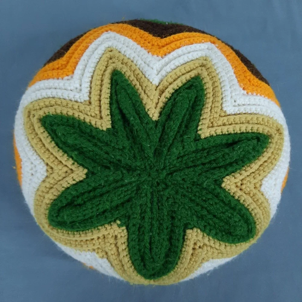 Vintage 70s Handmade Crochet Double Sided Round Throw Pillow Floral Boho‎ Granny